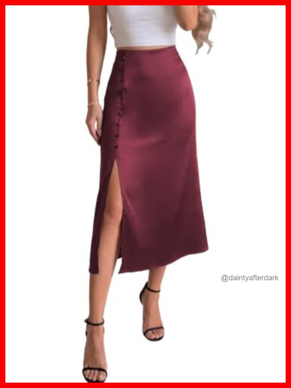 High Waist Satin Midi Skirt with Side Slit